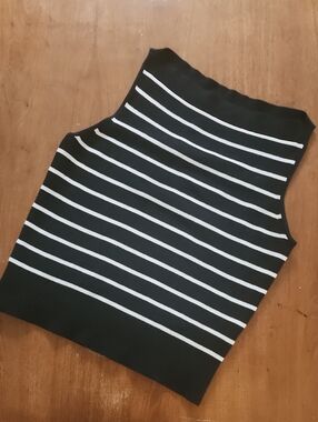 Banana Republic Factory Knit Black and White Striped Tank Top